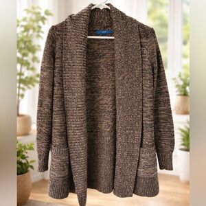 APT 9 Marled Brown Open Front Cardigan Sweater Shawl Collar Pockets Size M